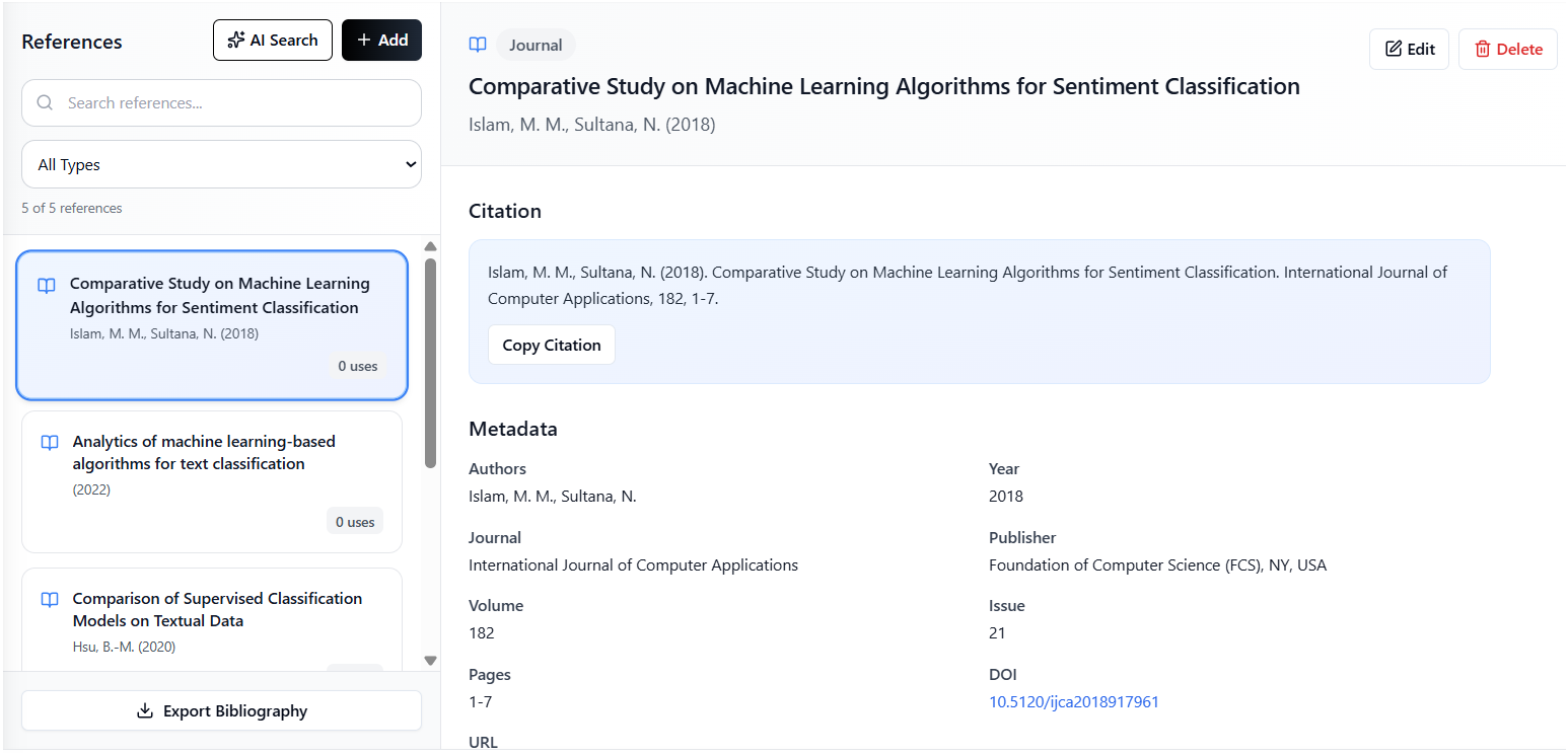 WritingBuddy citations — automatic reference management